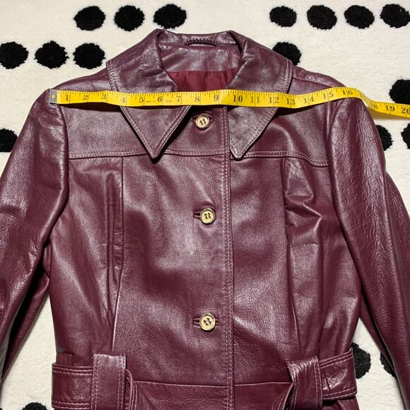 Vintage Di Costa Leather Overcoat Trench Coat Small Burgundy Belted 60s - Picture 13 of 16